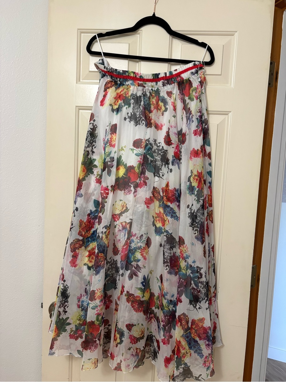 Floral White Maxi Skirt with Multicolor Print